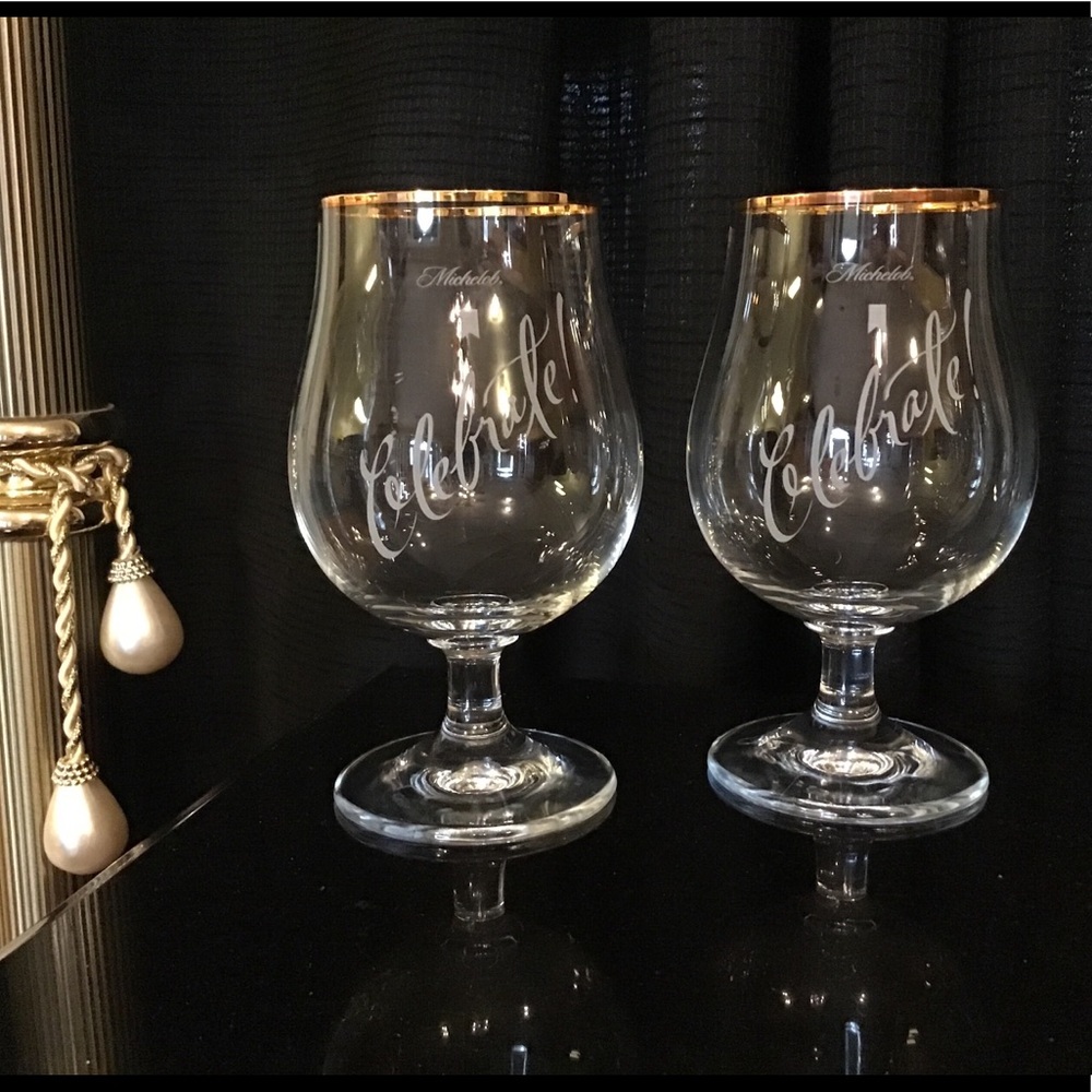 Vintage Ritzenhoff Cristal Germany Michelob etched beer glasses.